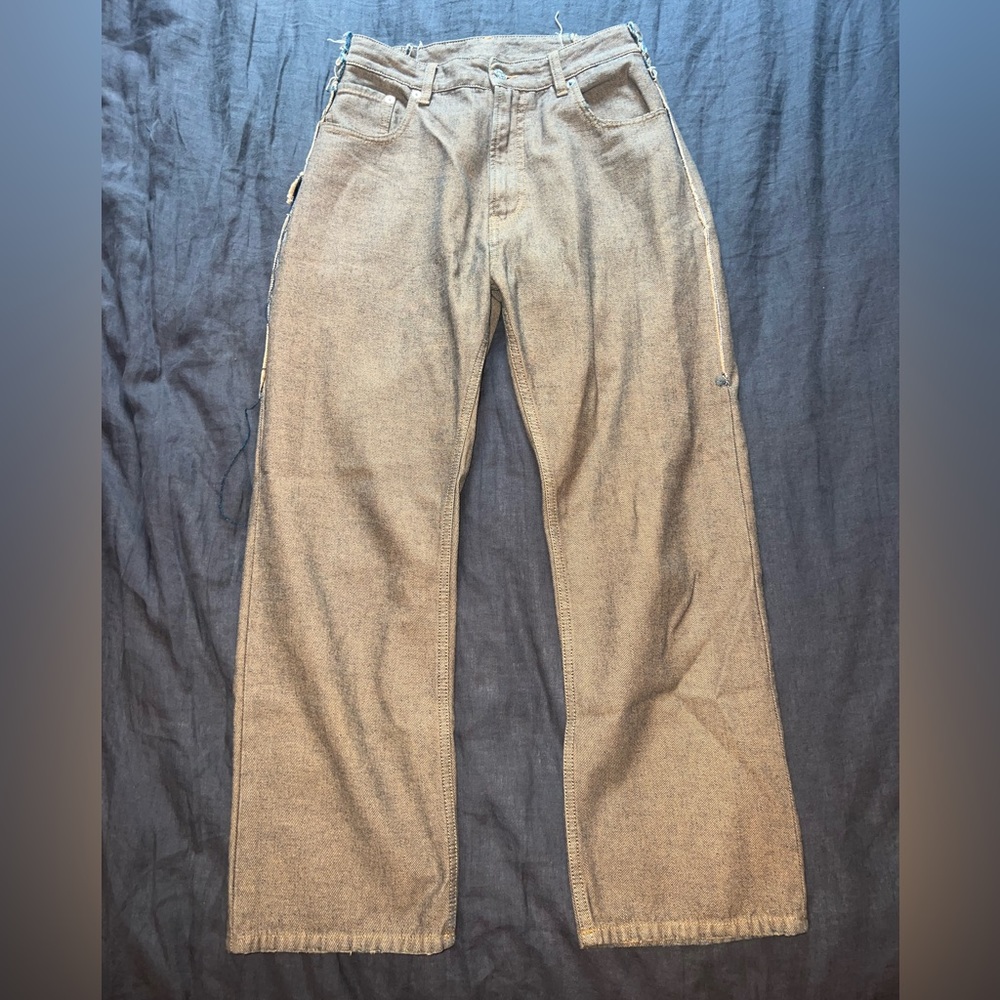 MM6 margiela- beige dyed jeans - big hole in the side - size 36 (fits 26/27)
